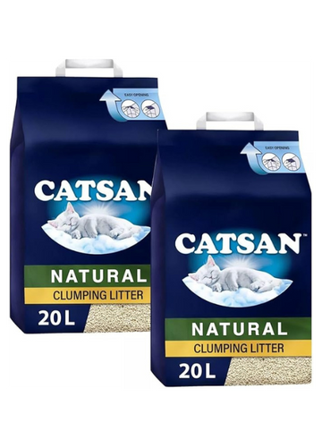 CATSAN Natural Clumping Cat Litter – 2x20L | 100% Biodegradable, Extra Absorbent & Odour Control | Eco-Friendly, Sustainable, & Low-Dust