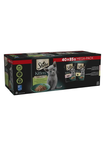 Sheba Sauce Collection Kitten Wet Cat Food – Mixed Selection in Gravy – 80 x 85g Pouches – Grain-Free, High-Quality Ingredients