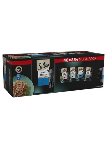 SHEBA Wet Cat Food Pouches – Fish Collection (72 x 85g) | High-Quality, Nutritious, Grain-Free, Tender Slices in Jelly