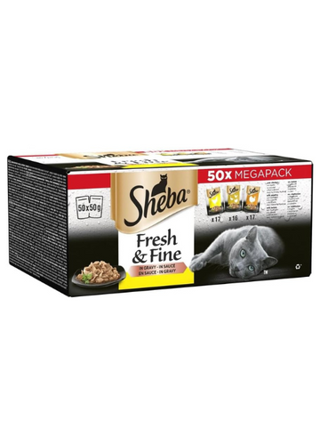 Sheba Fresh and Fine Wet Cat Food Pouches – Poultry in Gravy – 50g (Pack of 1 ) – Premium, High-Quality, Recyclable Pouches