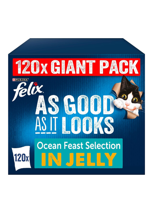 FELIX As Good As It Looks Ocean Feasts in Jelly - Wet Cat Food | 120 Pouch Megapack |