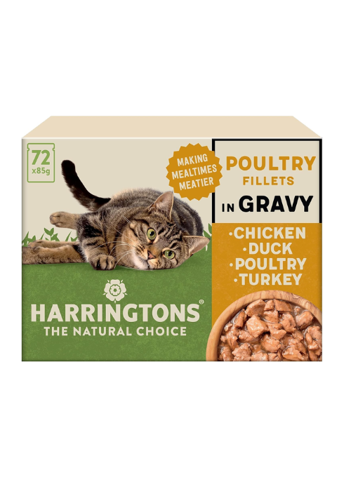 Harringtons Complete Wet Pouch Grain Free Hypoallergenic Adult Cat Food Poultry in Gravy Pack 72x85g - Chicken, Duck, Poultry & Turkey