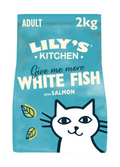 Lily's Kitchen Made with Natural Ingredients Adult Dry Cat Food White Fish with Salmon Grain-Free Recipe 2kg Front Image of Bag