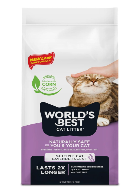 World’s Best Cat Litter – 28lb (12.7kg) | Lavender Scented, Natural Clumping, Superior Odour Control