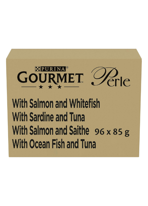 Gourmet Perle Seaside Duo Wet Cat Food in Gravy – 96 x 85g Pouches | Premium Fish Selection with Salmon & Whitefish, Tuna, Sardine, Saithe & Ocean Fish