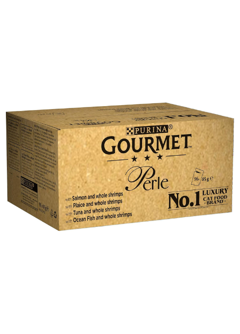 Gourmet Perle Adult Wet Cat Food – Ocean Delicacies in Gravy with Salmon, Tuna, Plaice & Whitefish – 4 x 12 x 85g (48 Pouches)