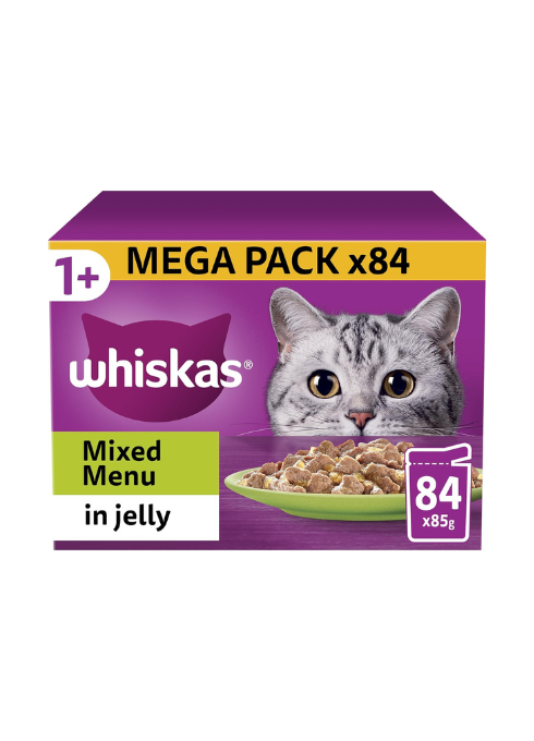 Whiskas 1+ Adult Mixed Selection in Jelly - Wet Cat Food | 84 Pouch Megapack |