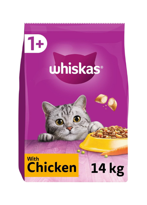 Whiskas 1+ Adult Dry Cat Food - Biscuits Made with Chicken | 14kg Bag|