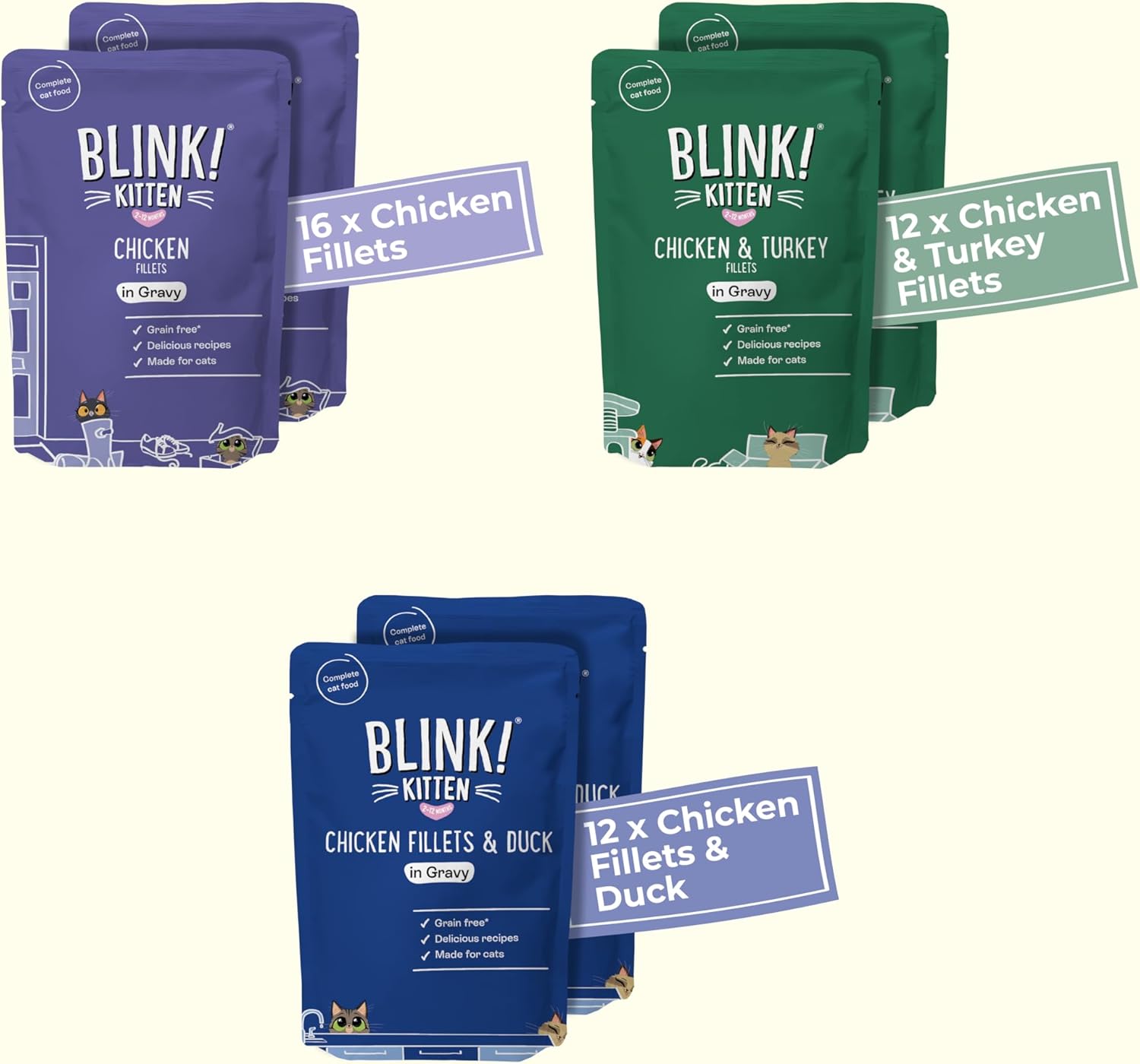 Blink Kitten Food Chicken Selection in Gravy 40x85g - Complete NutritionKittyMart