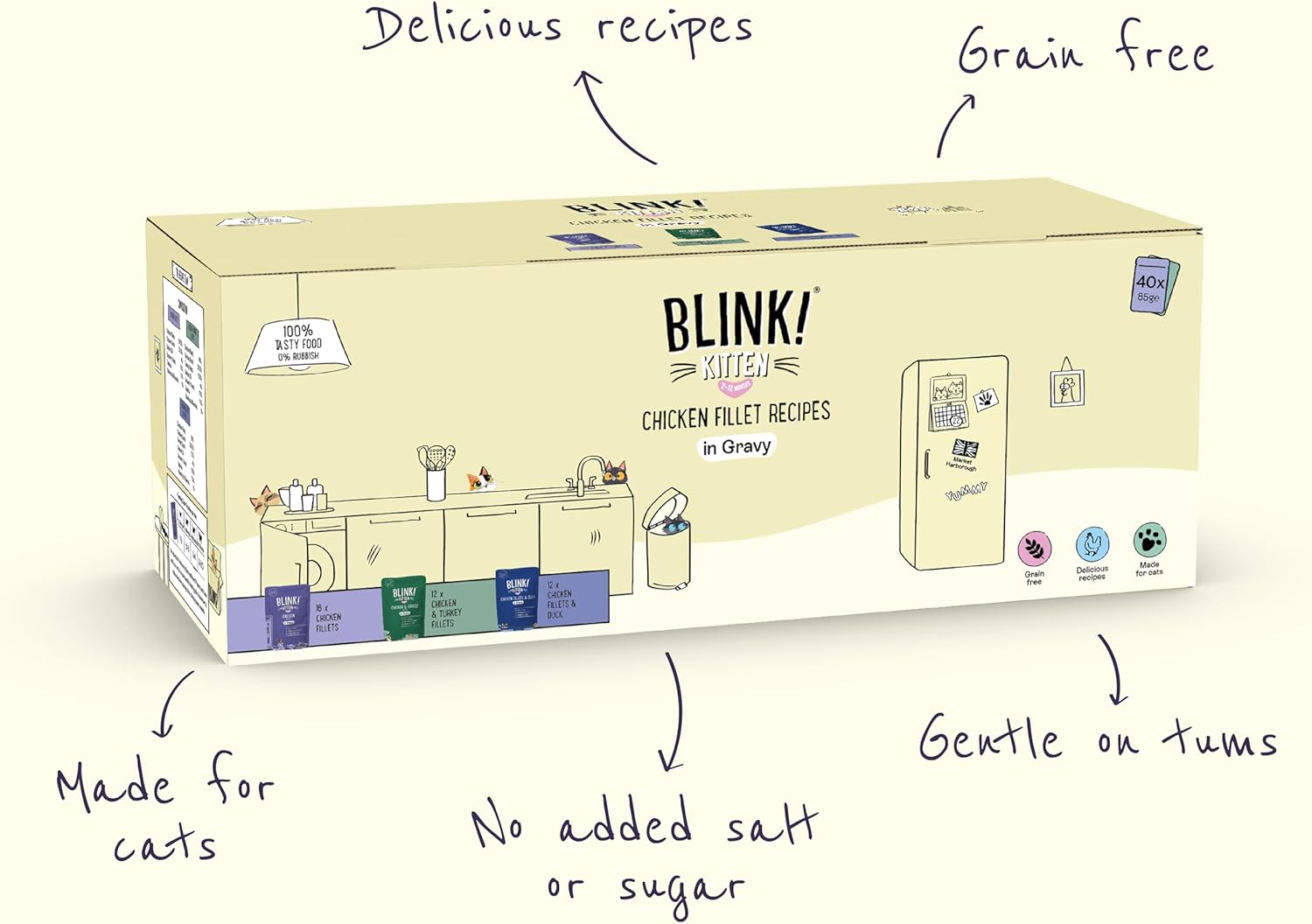 Blink Kitten Food Chicken Selection in Gravy 40x85g - Complete NutritionKittyMart