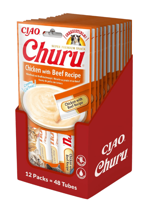 Ciao Churu Cat Treats – Chicken & Beef Flavour (48 x 14g) | Squeezable Purée, Natural, Grain - Free, High - Protein SnackKittyMart