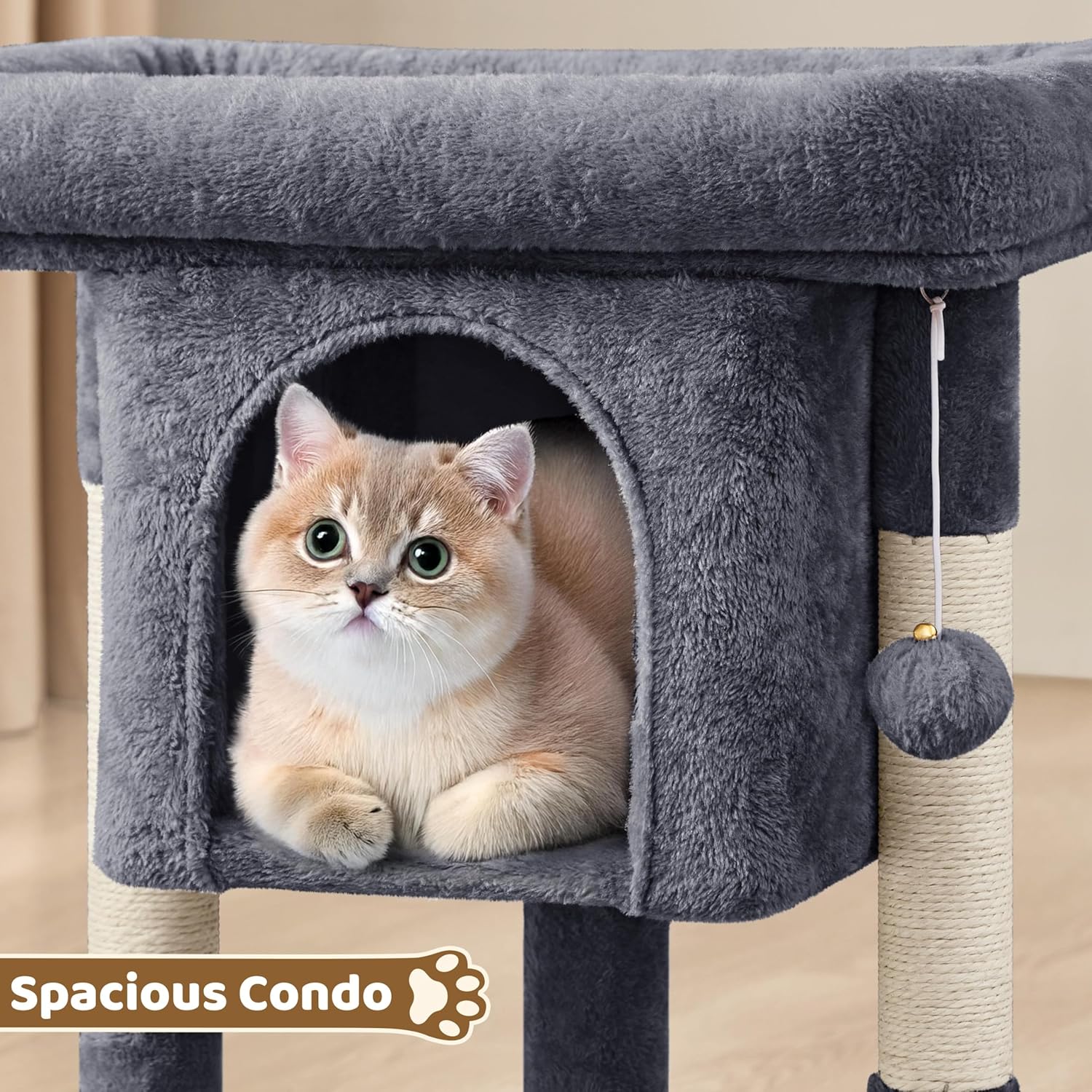 Compact Cat Tree with Condo, Perch & Sisal Scratching Posts – GreyCat Scratching PostKittyMart