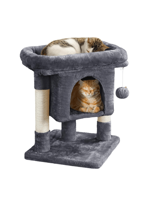 Compact Cat Tree with Condo, Perch & Sisal Scratching Posts – GreyCat Scratching PostKittyMart