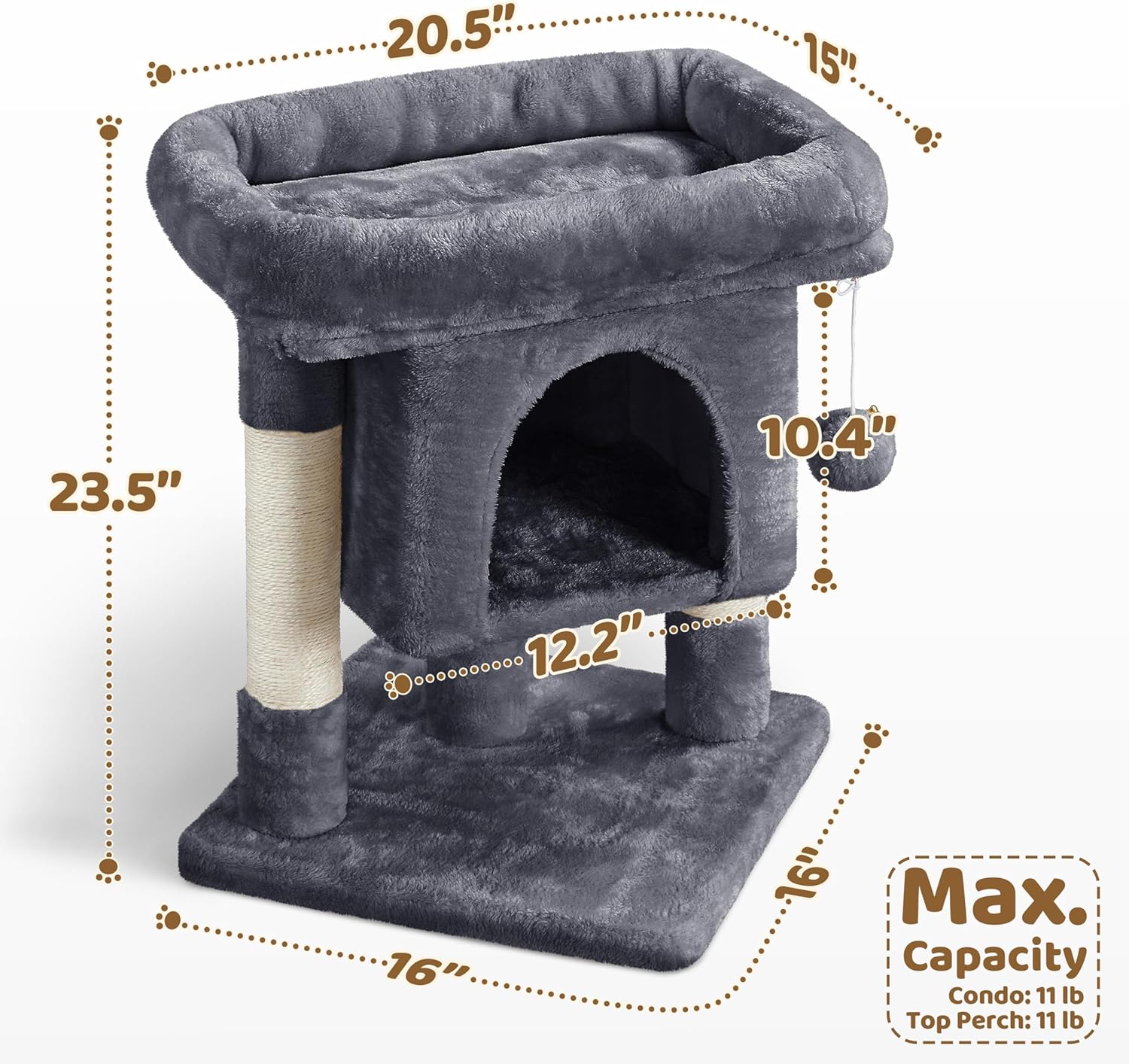 Compact Cat Tree with Condo, Perch & Sisal Scratching Posts – GreyCat Scratching PostKittyMart