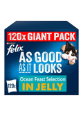FELIX As Good As It Looks Ocean Feasts in Jelly - Wet Cat Food | 120 Pouch Megapack |KittyMart