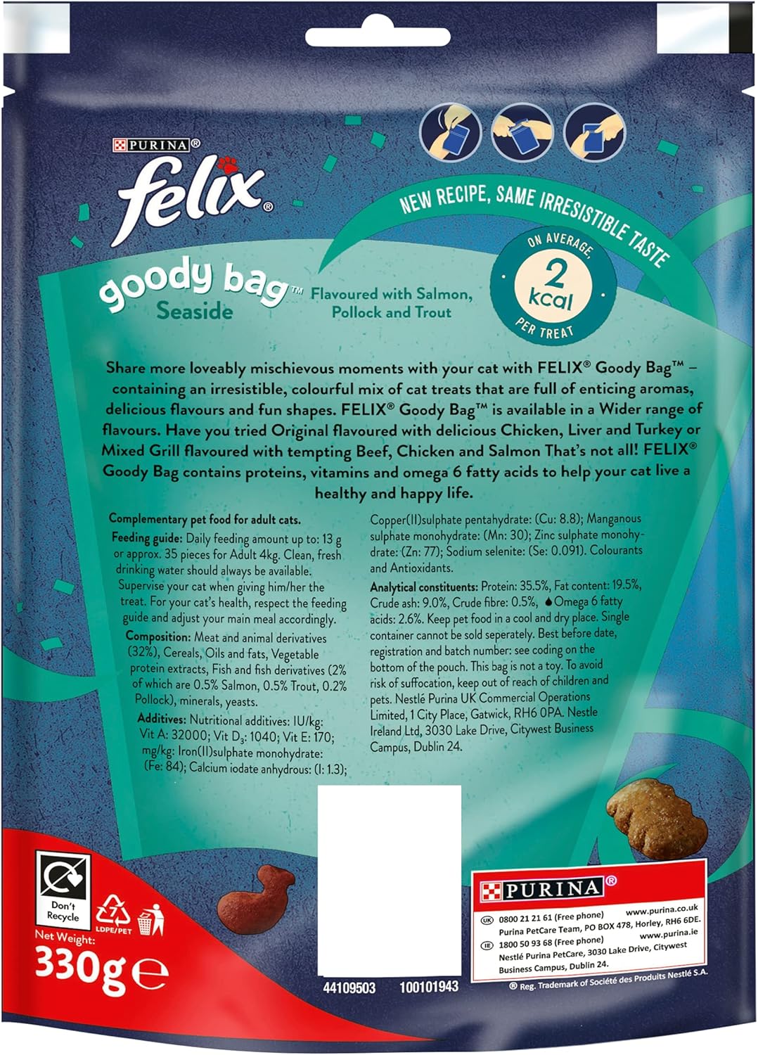 Felix Goody Bag Seaside Mix Cat Treats - JUMBO PACK 330g (Pack of 5)KittyMart