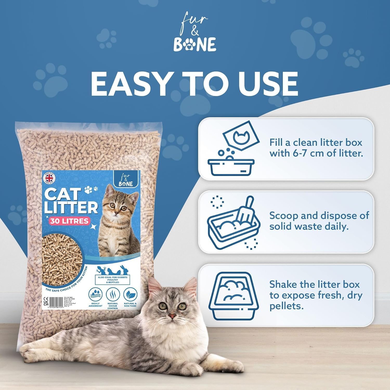 Fur & Bone Ultra Absorbent Wooden Cat Litter 2x30LKittyMart