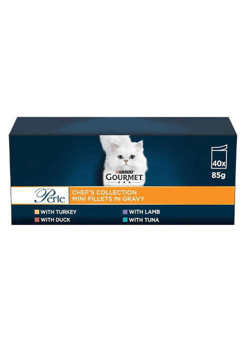 GOURMET Perle Chef's Collection Wet Adult Cat Food – Turkey, Tuna, Duck & Lamb in Gravy – 40 x 85g Pouches – Complete, Balanced NutritionKittyMart