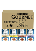 Gourmet Perle Chef’s Collection Wet Cat Food in Gravy – 4 Flavours: Turkey, Chicken, Duck & Lamb – 85g Pouches (Pack of 12/48/96) | Premium Adult Cat Food with Mini FilletsKittyMart