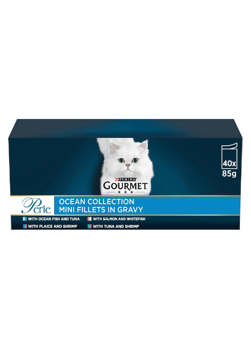 Gourmet Perle Ocean Collection Wet Cat Food – Tuna, Shrimp, Salmon, Ocean Fish – 40 x 85g Pouches – Complete, Balanced Nutrition for Adult CatsKittyMart