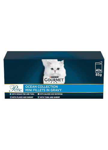 Gourmet Perle Ocean Collection Wet Cat Food – Tuna, Shrimp, Salmon, Ocean Fish – 40 x 85g Pouches – Complete, Balanced Nutrition for Adult CatsKittyMart