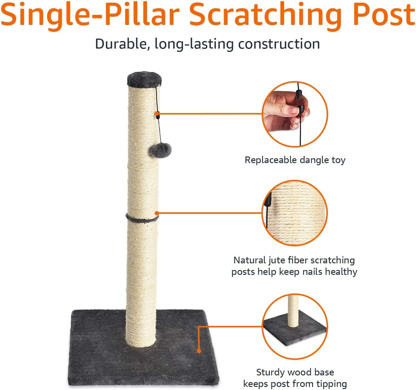 Medium Cat Scratching Post with Hanging Toy – GreyCat Scratching PostKittyMart