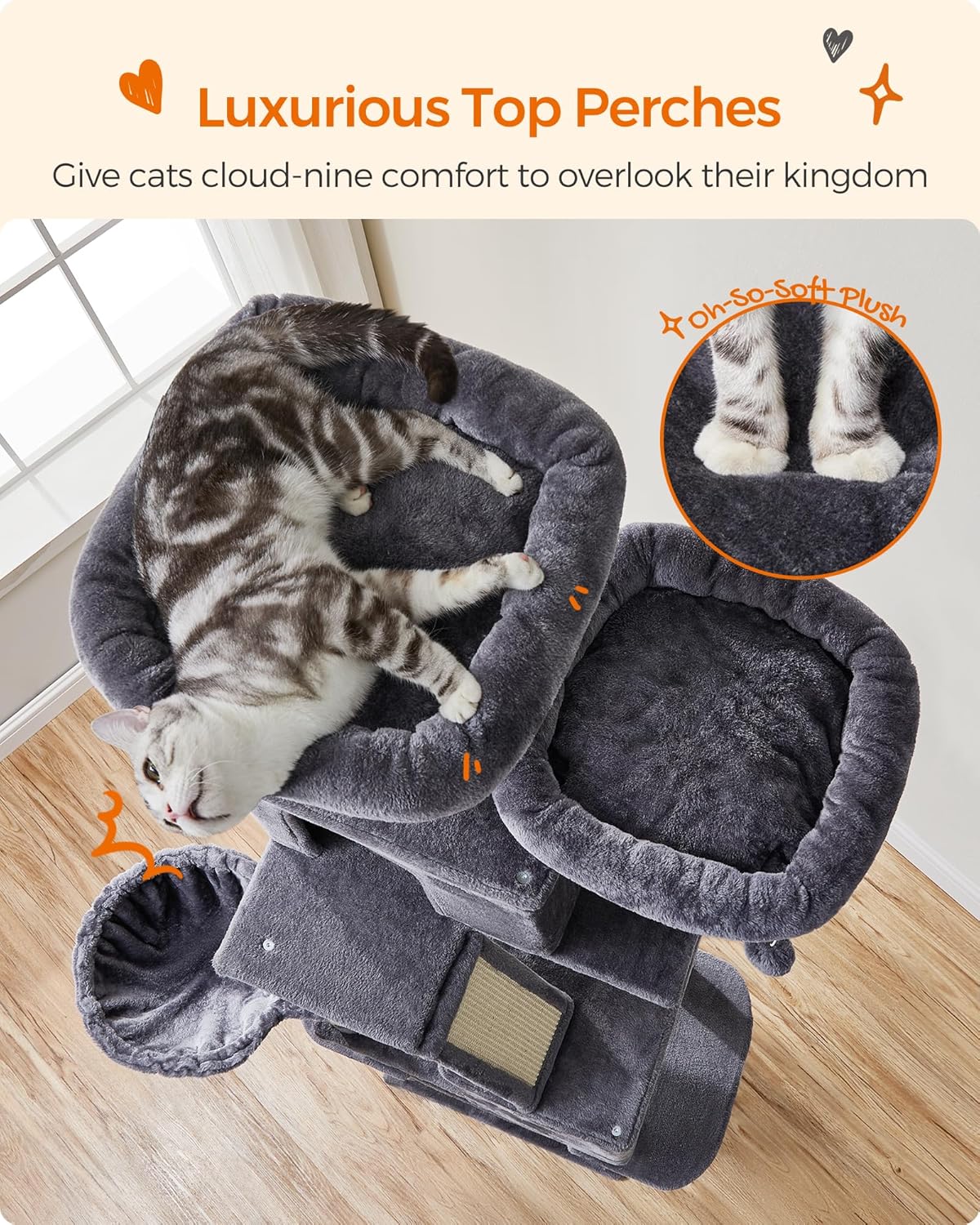 Multi - Level Cat Tree with Condo, Perches & Scratching Posts – GreyCat Scratching PostKittyMart