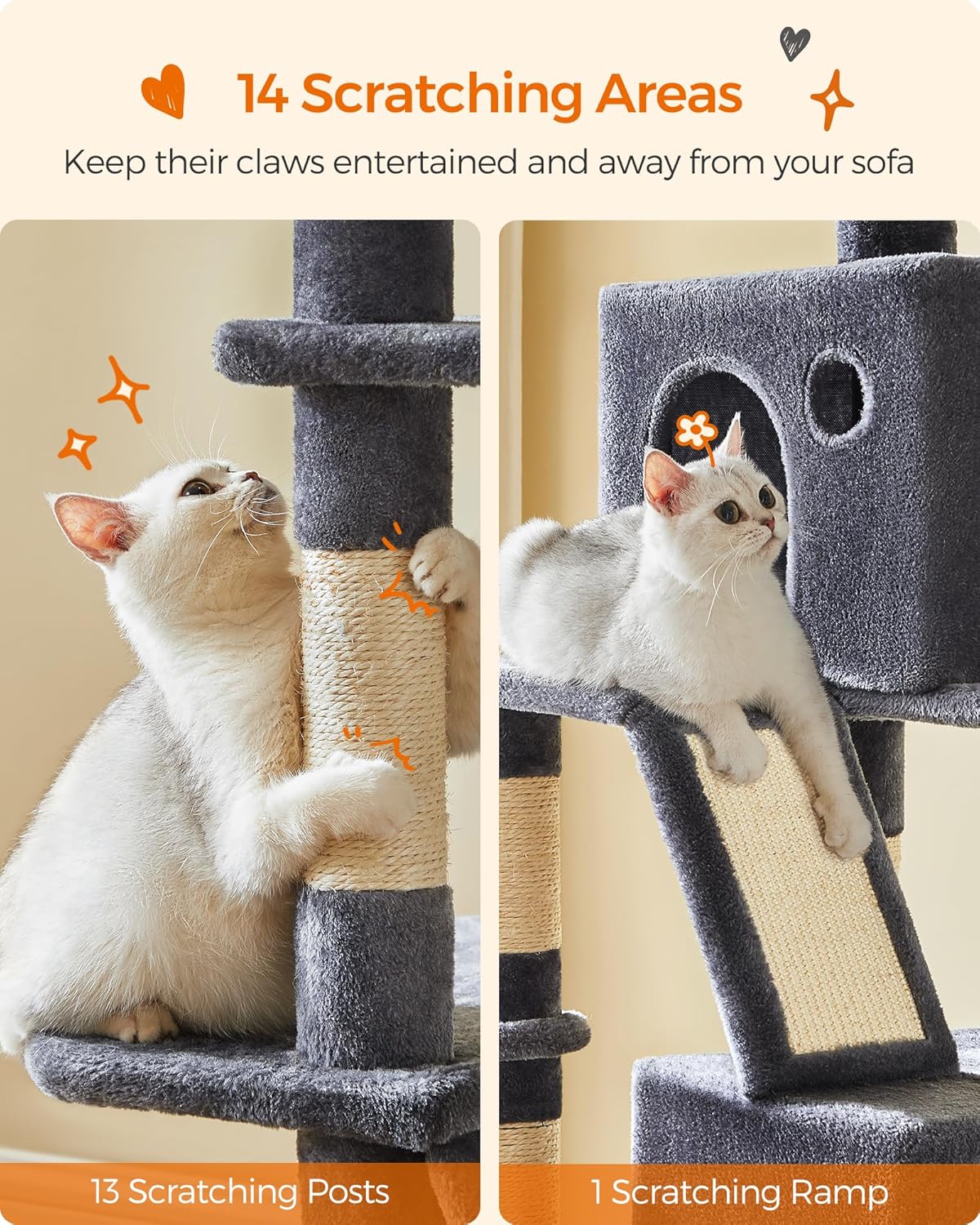 Multi - Level Cat Tree with Condo, Perches & Scratching Posts – GreyCat Scratching PostKittyMart