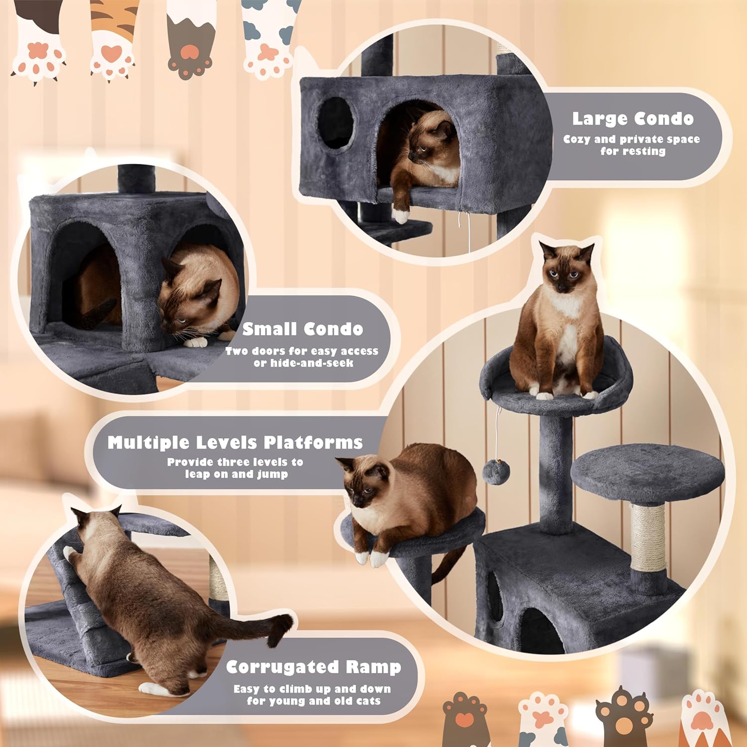 Multi - Level Cat Tree with Condos, Perches & Scratching Posts – GreyCat Scratching PostKittyMart
