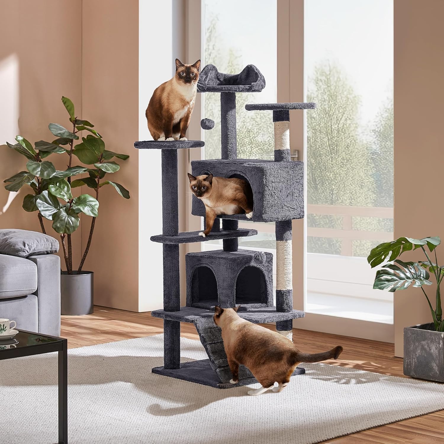 Multi - Level Cat Tree with Condos, Perches & Scratching Posts – GreyCat Scratching PostKittyMart