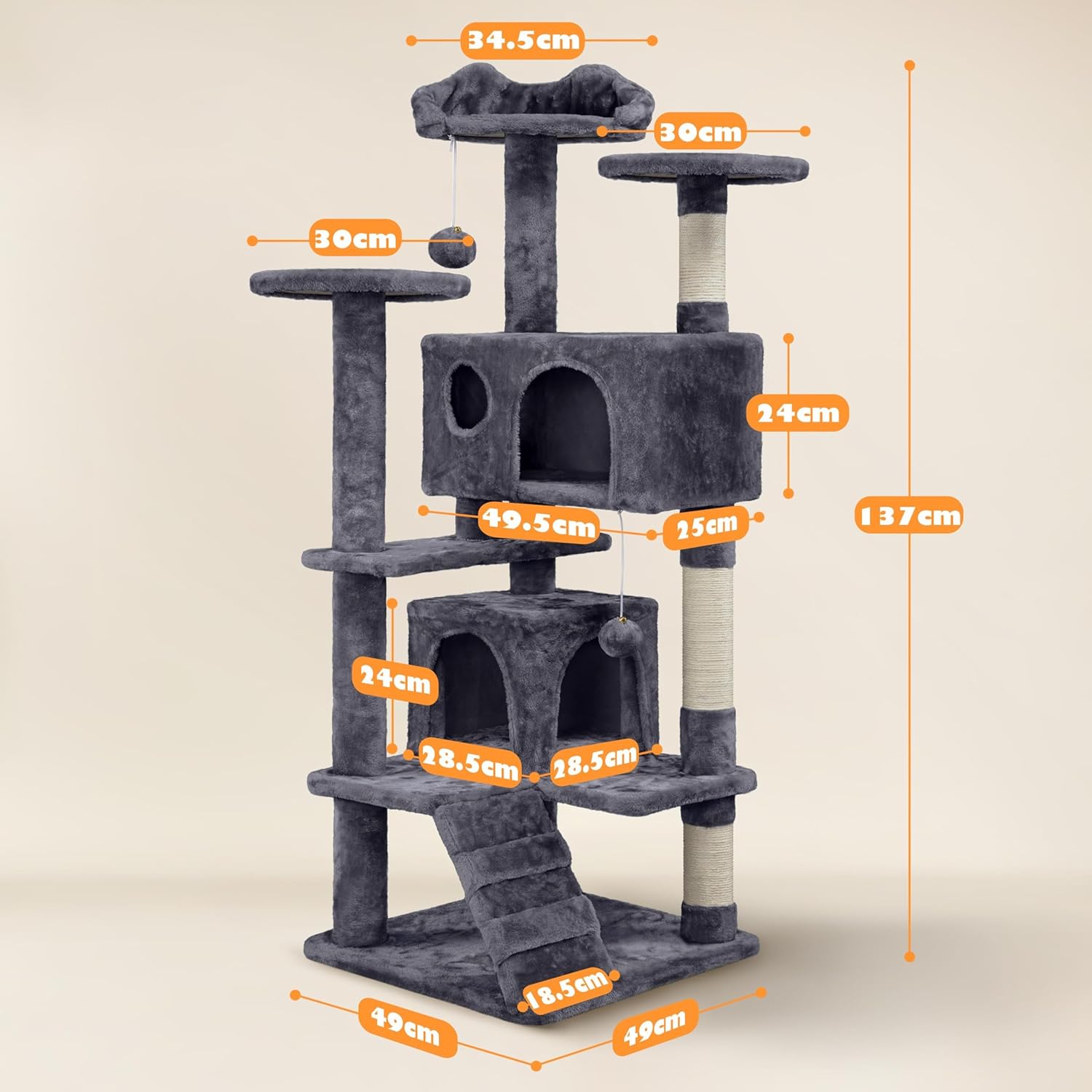 Multi - Level Cat Tree with Condos, Perches & Scratching Posts – GreyCat Scratching PostKittyMart