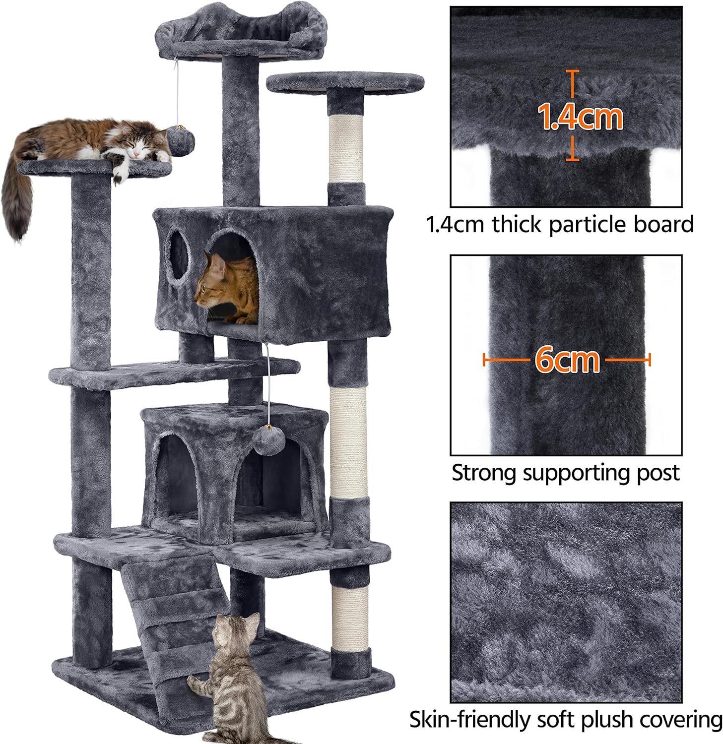 Multi - Level Cat Tree with Condos, Perches & Scratching Posts – GreyCat Scratching PostKittyMart