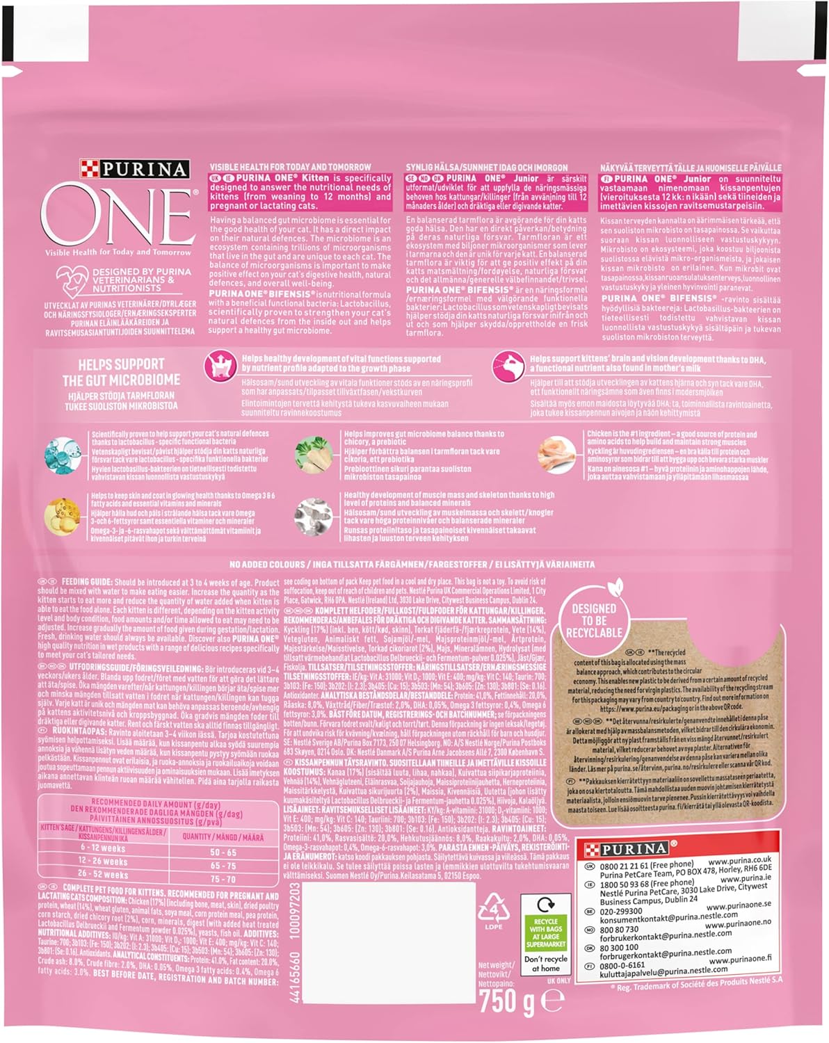 Purina ONE Kitten Dry Cat Food with Chicken & Wholegrain 750g (Pack of 4)KittyMart