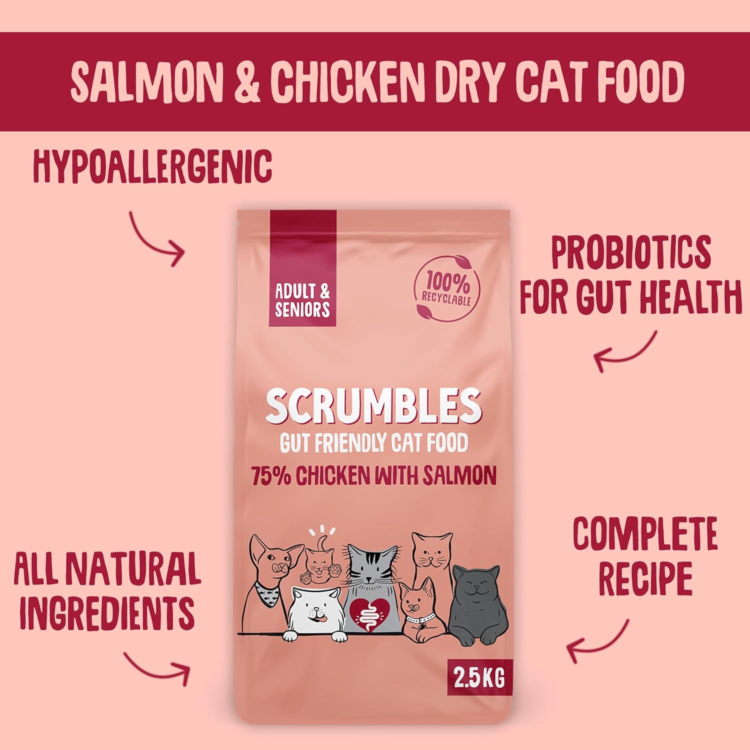 Scrumbles Chicken & Salmon Dry Cat Food 2.5kg - High Protein Adult & SeniorKittyMart