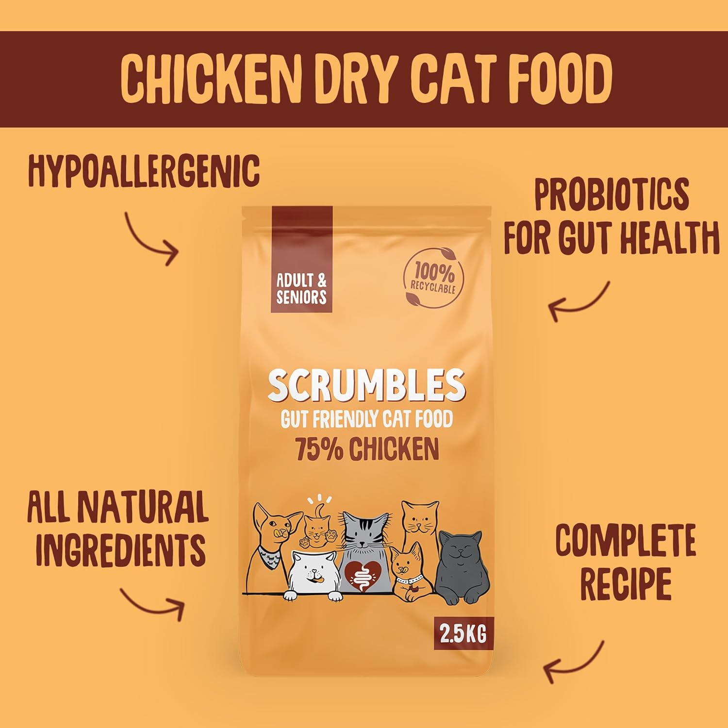 Scrumbles Natural Chicken Dry Cat Food 2.5kg - High Protein Adult & SeniorKittyMart