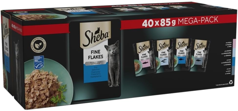 Sheba Fine Flakes in Jelly Wet Cat Food – Mixed Collection (40 x 85g)KittyMart