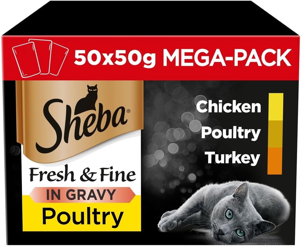 Sheba Fresh and Fine Wet Cat Food Pouches – Poultry in Gravy – 50g (Pack of 1 ) – Premium, High - Quality, Recyclable PouchesKittyMart
