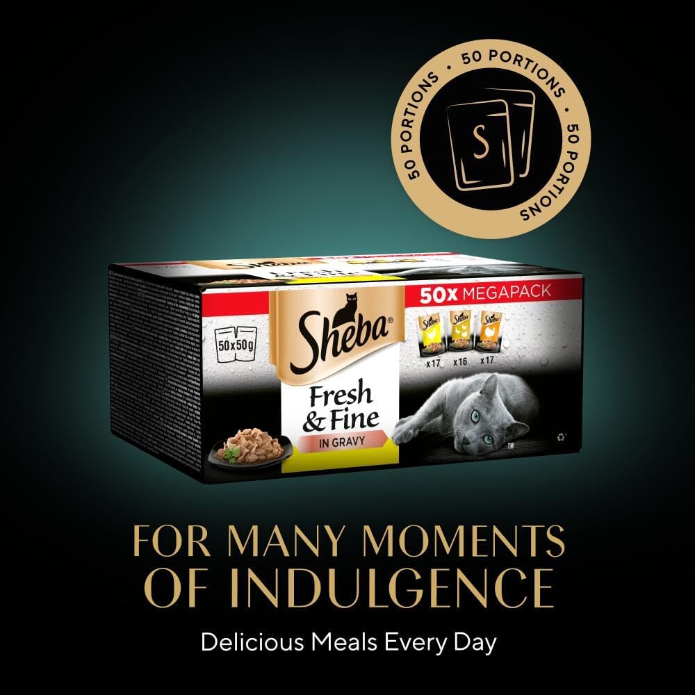 Sheba Fresh and Fine Wet Cat Food Pouches – Poultry in Gravy – 50g (Pack of 1 ) – Premium, High - Quality, Recyclable PouchesKittyMart