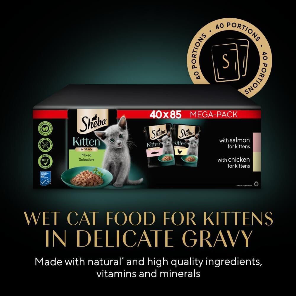 Sheba Sauce Collection Kitten Wet Cat Food – Mixed Selection in Gravy – 40 x 85g Pouches – Grain - Free, High - Quality IngredientsKittyMart