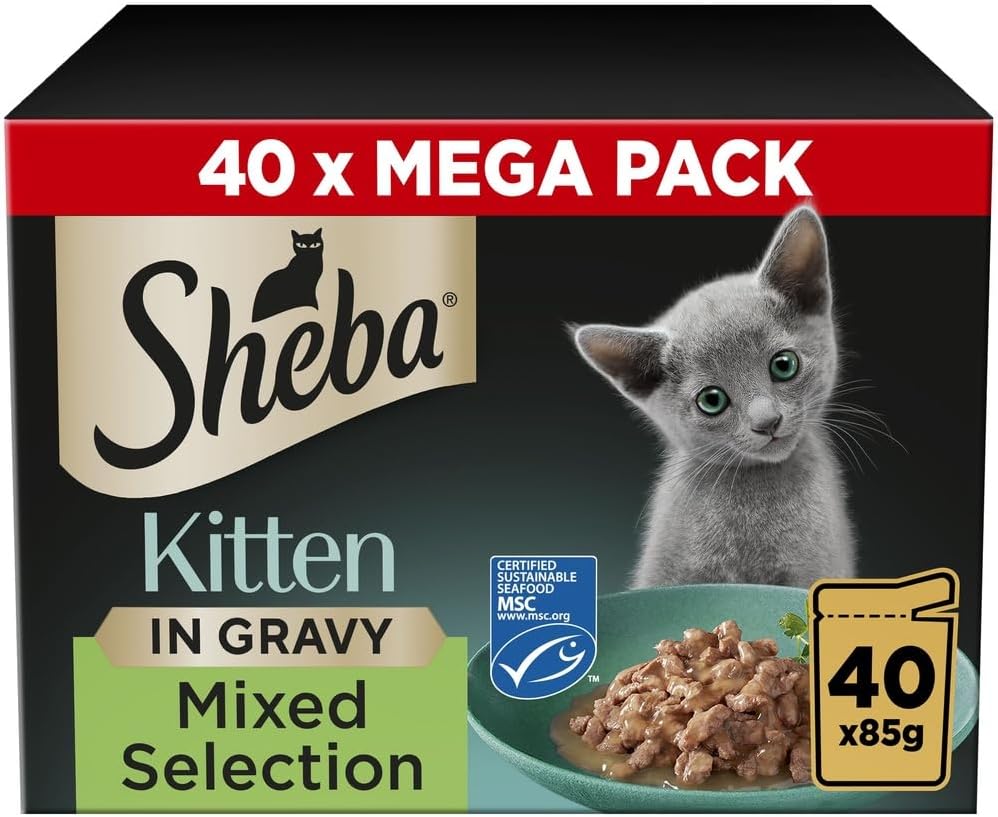 Sheba Sauce Collection Kitten Wet Cat Food – Mixed Selection in Gravy – 40 x 85g Pouches – Grain - Free, High - Quality IngredientsKittyMart