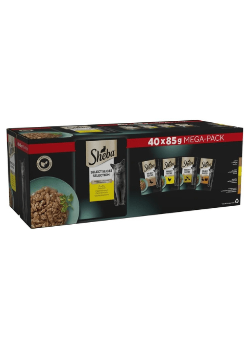 Sheba Select Slices Cat Food Pouch for Adult Cats with Duck, Turkey, Chicken and Poultry in Gravy 120x85gKittyMart