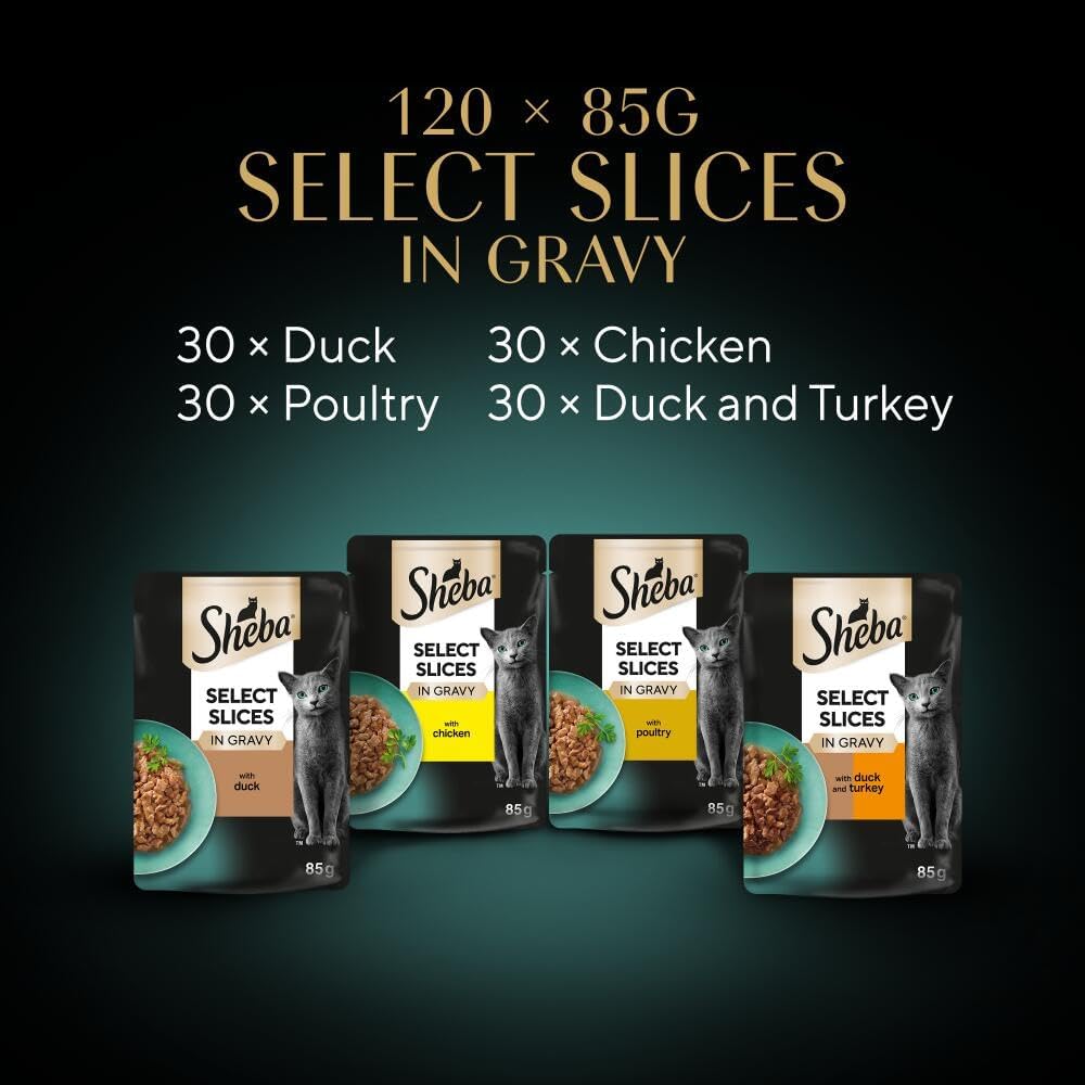 Sheba Select Slices Cat Food Pouch for Adult Cats with Duck, Turkey, Chicken and Poultry in Gravy 120x85gKittyMart