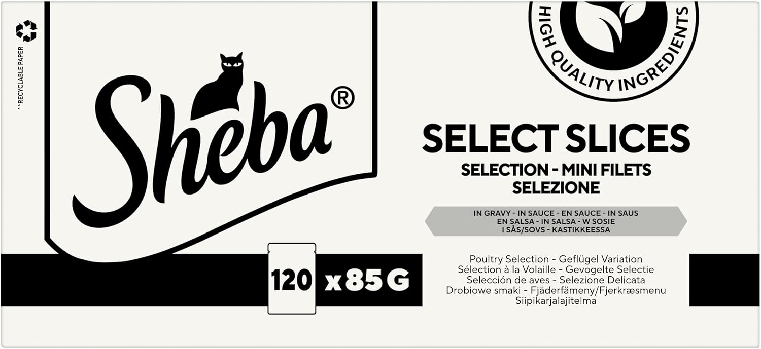 Sheba Select Slices Cat Food Pouch for Adult Cats with Duck, Turkey, Chicken and Poultry in Gravy 120x85gKittyMart