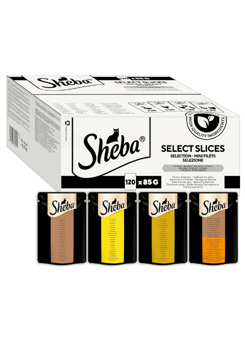 Sheba Select Slices Cat Food Pouch for Adult Cats with Duck, Turkey, Chicken and Poultry in Gravy 120x85gKittyMart