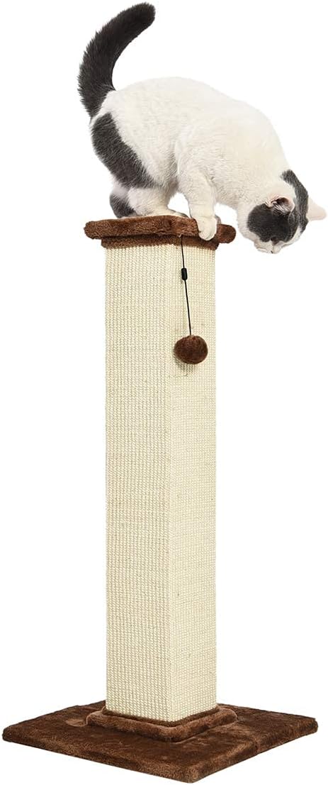 Tall Premium Cat Scratching Post with Hanging Toy – BrownCat Scratching PostKittyMart