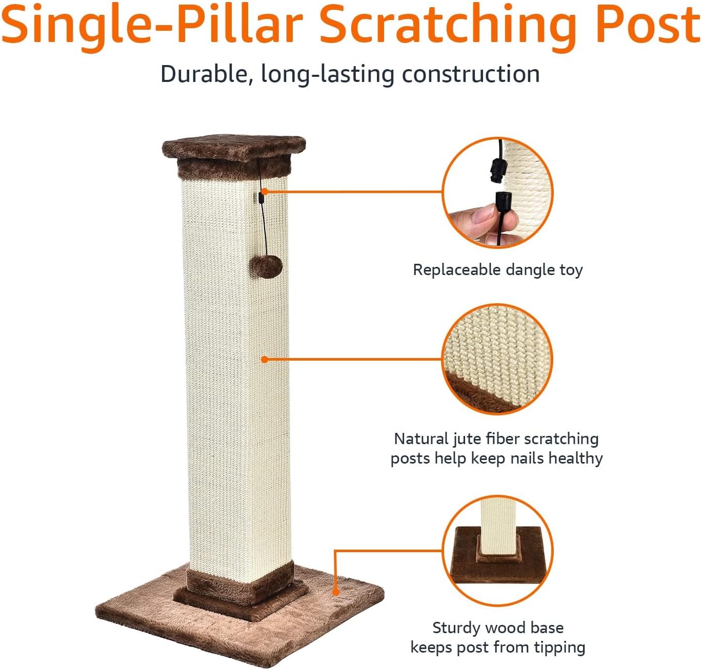 Tall Premium Cat Scratching Post with Hanging Toy – BrownCat Scratching PostKittyMart