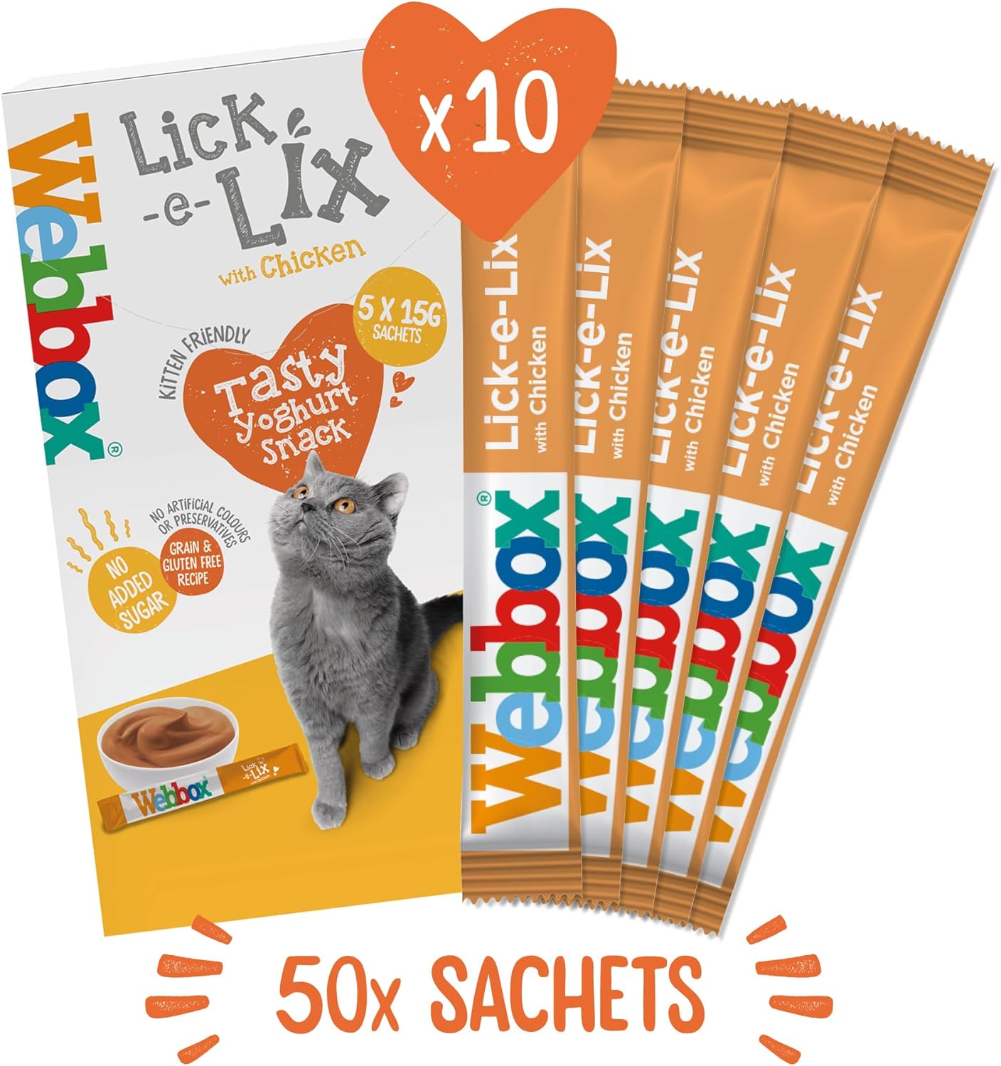Webbox Lick - e - Lix Cat Treats - Chicken (10 x 5 - Pack = 50 Sachets)KittyMart