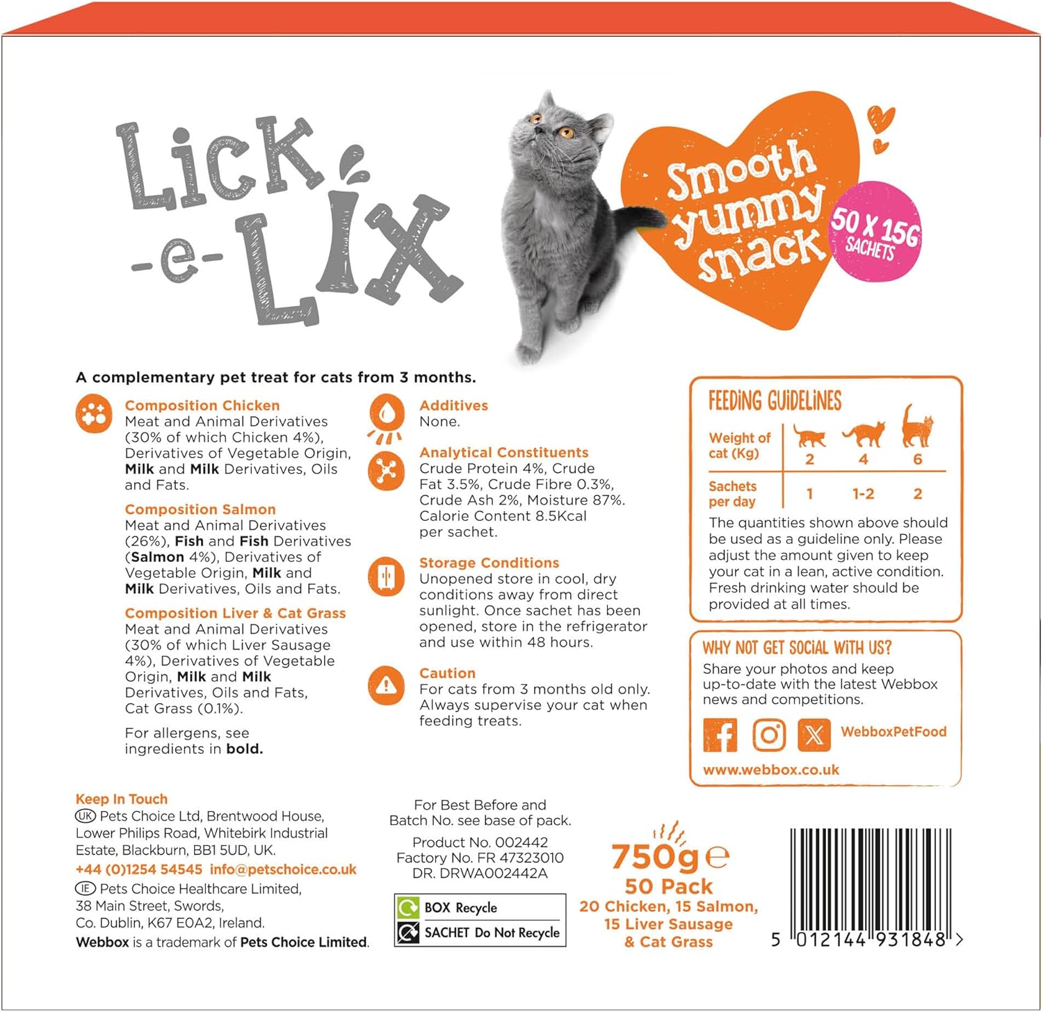 Webbox Lick - e - Lix Cat Treats Variety Value Pack - Kitten Friendly, Grain Free, No Artificial Preservatives or Colours (50 Pack)KittyMart