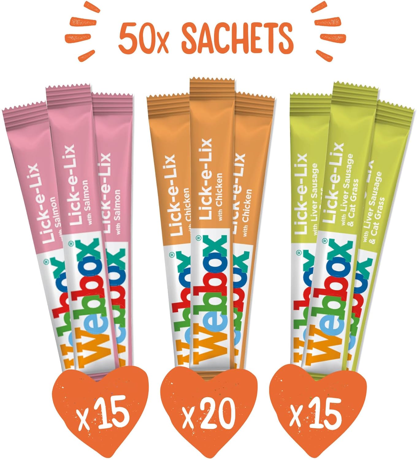 Webbox Lick - e - Lix Cat Treats Variety Value Pack - Kitten Friendly, Grain Free, No Artificial Preservatives or Colours (50 Pack)KittyMart