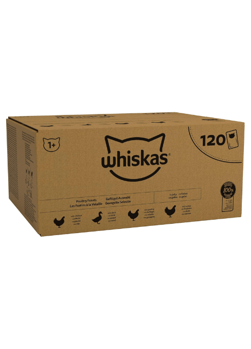 Whiskas 1+ Adult Poultry Selection in Jelly - Wet Cat Food | 120 Pouch Megapack |KittyMart